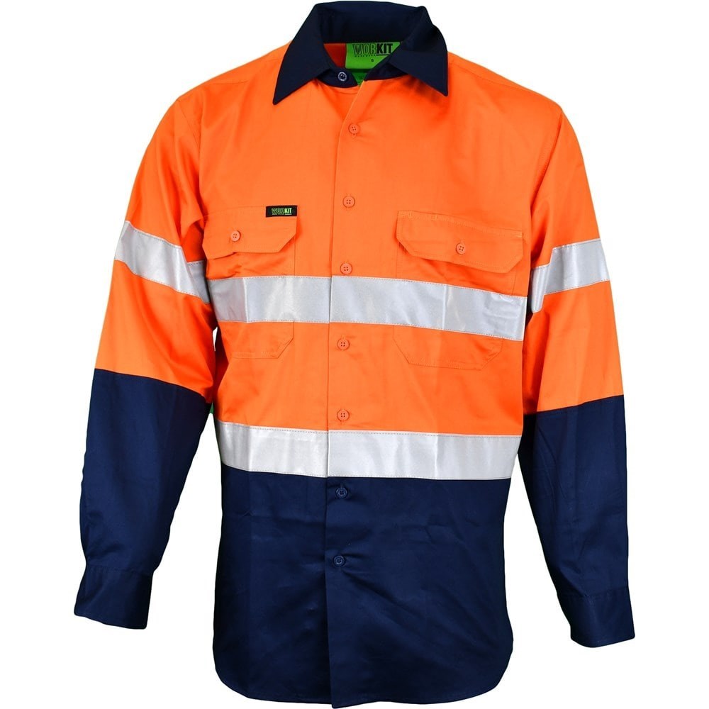 Hi-Vis Lightweight Long Sleeve Taped Shirt - Orange / Navy