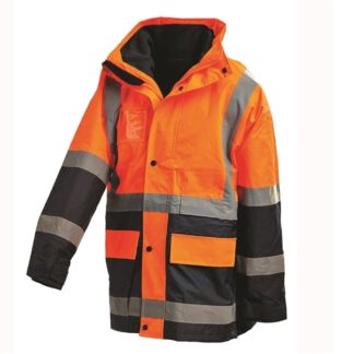 Hi-Vis Two Tone 5 in 1 Waterproof Biomotion Taped Jacket - Orange / Navy